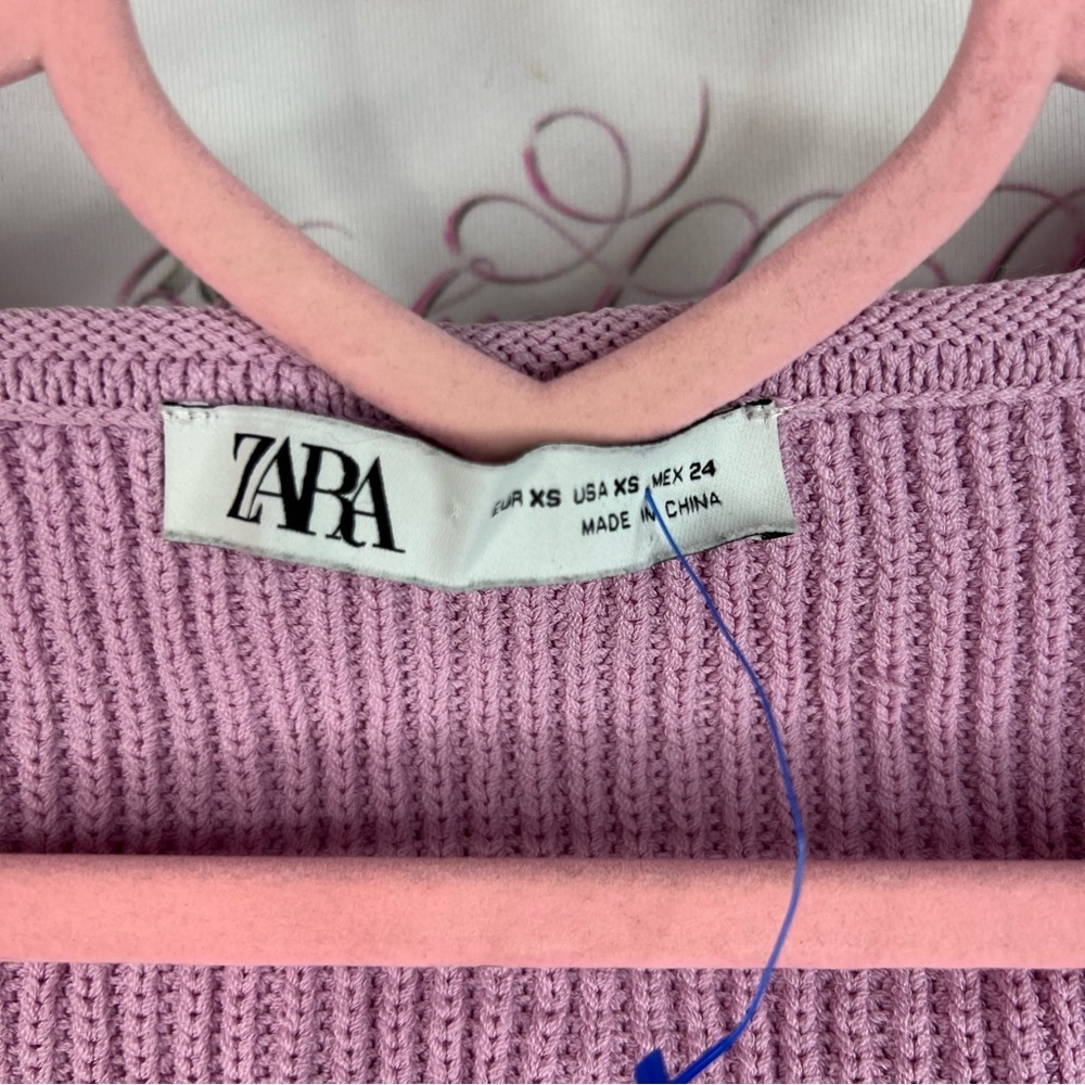 Zara sweater Vneck ribbed knitted purple pink Lilac Knit Sweater long sleeves - Picture 7 of 8